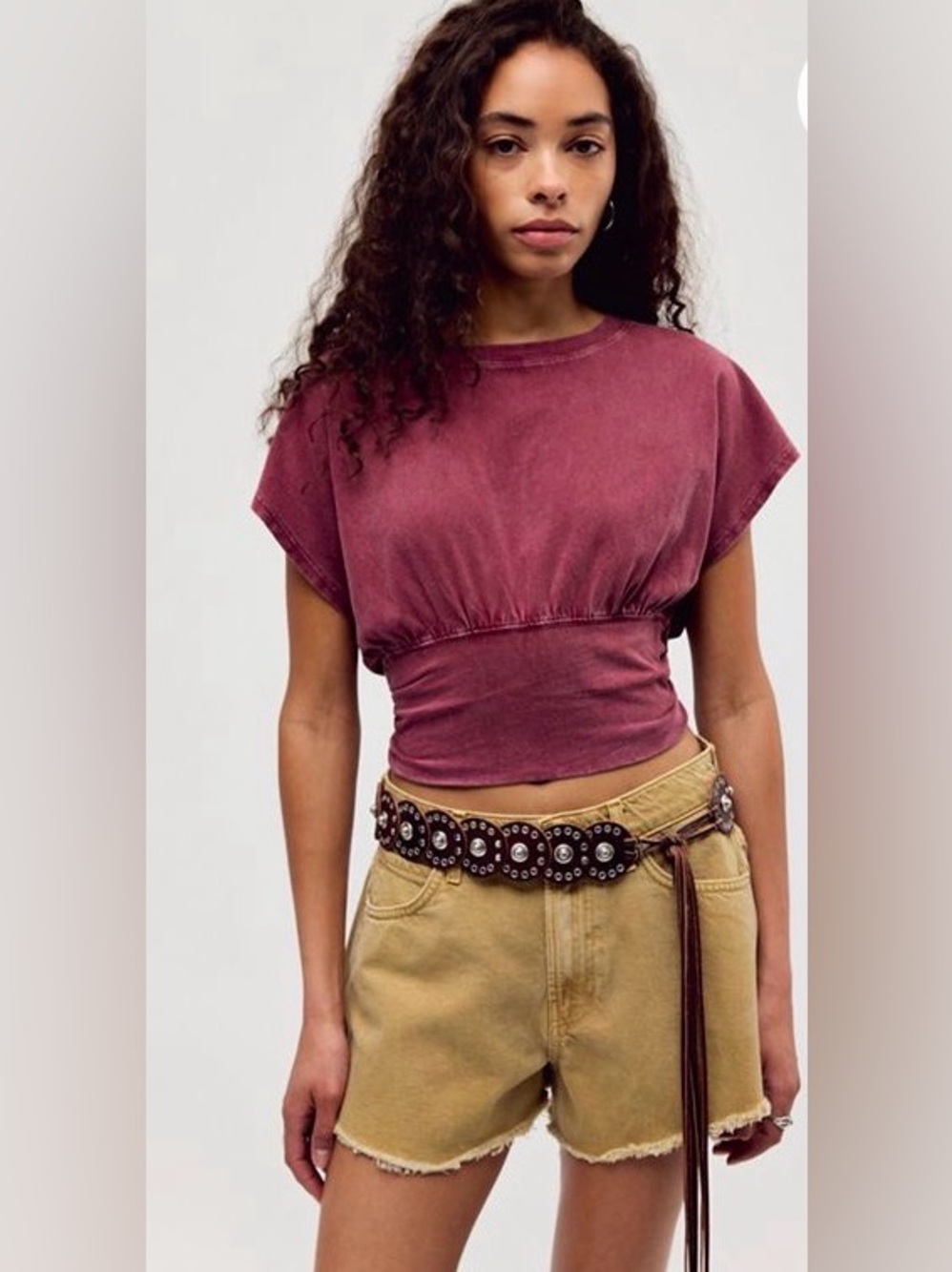 FREE PEOPLE WE THE FREE Ralphie Tee Top in BURGUNDY/CROPPED